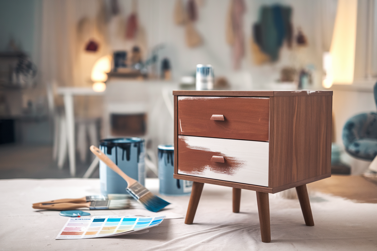 relooker une table de chevet en merisier