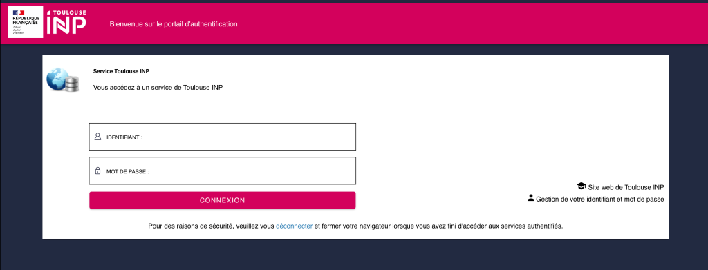interface de connexion de planete INP Toulouse