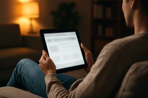 personne-canape-tablette-salon-chaleureux