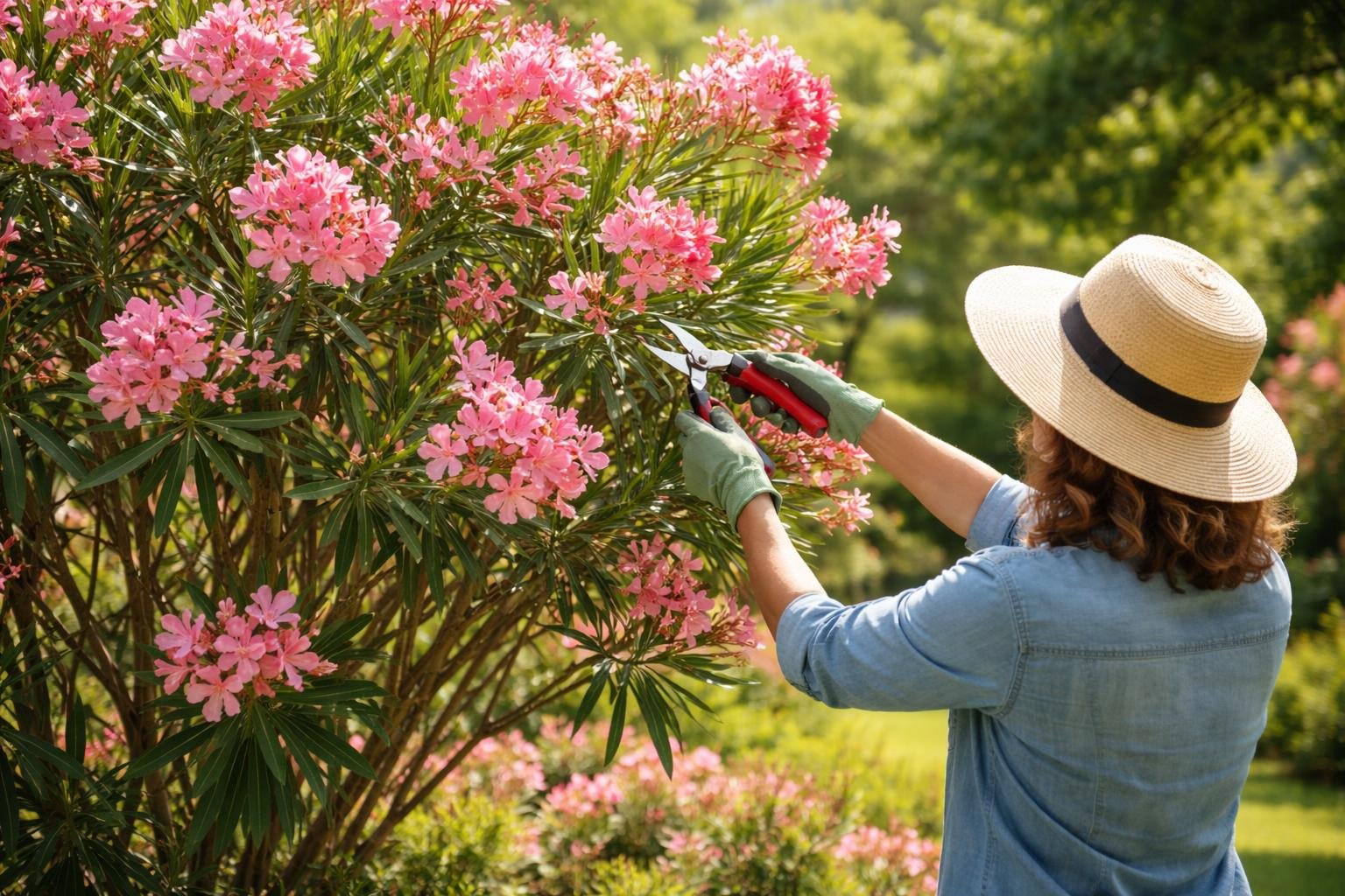 laurier-rose-personne-secateur-jardin