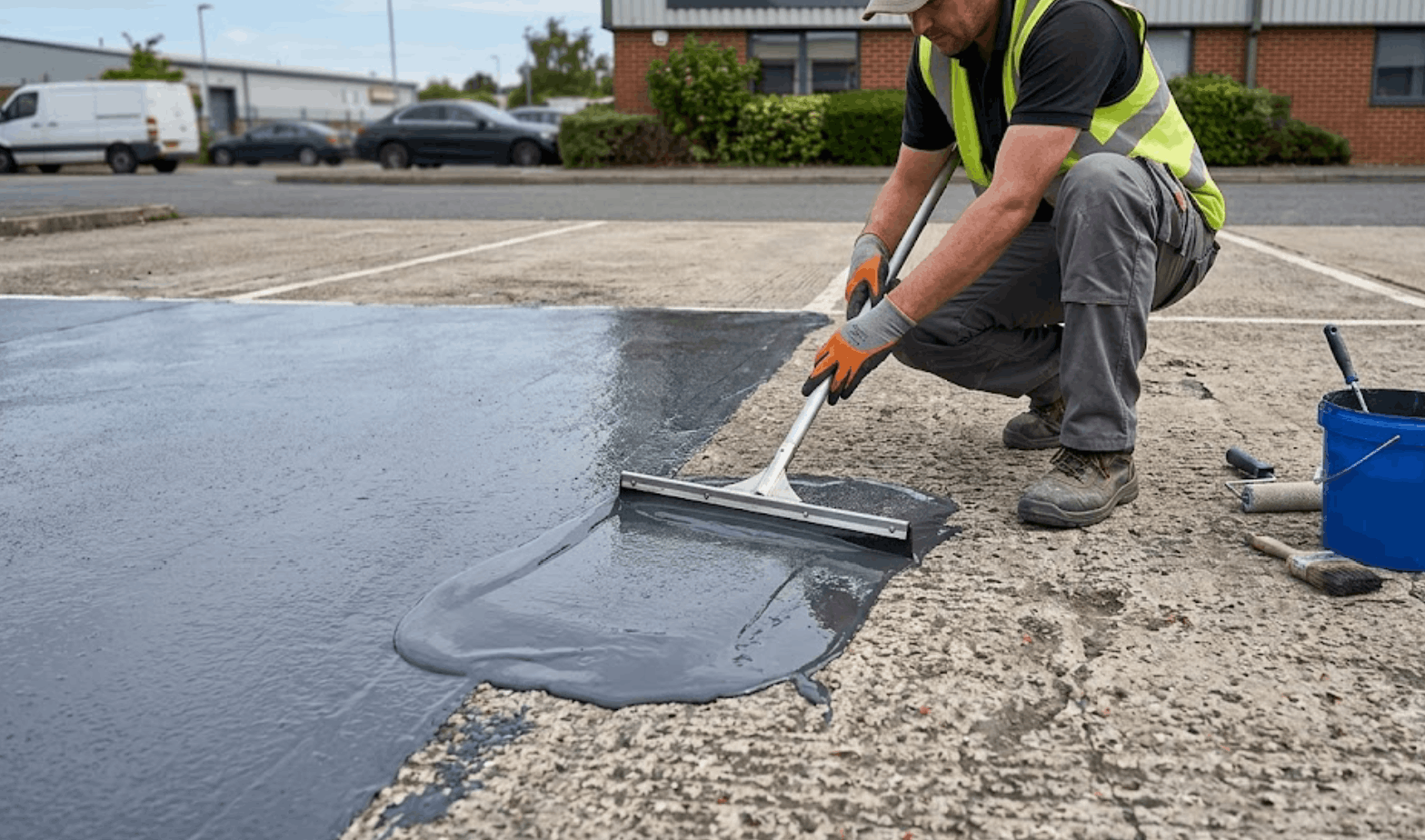 Pose de résine sur parking béton : rouvrez après 48h.