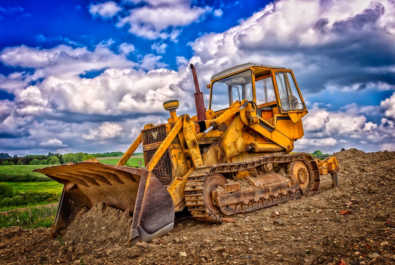 Engin de chantier TP en location sur un site de travaux publics